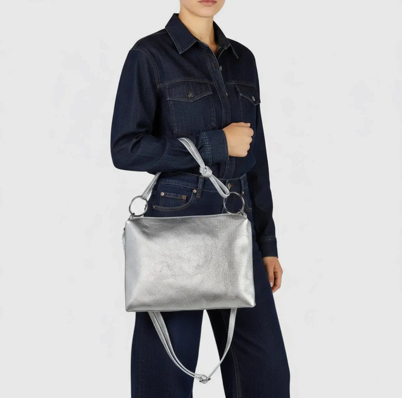 Italian Genuine Metallic Calf Leather Shoulder Bag 171551 - TAKEASY - Flyclothing LLC