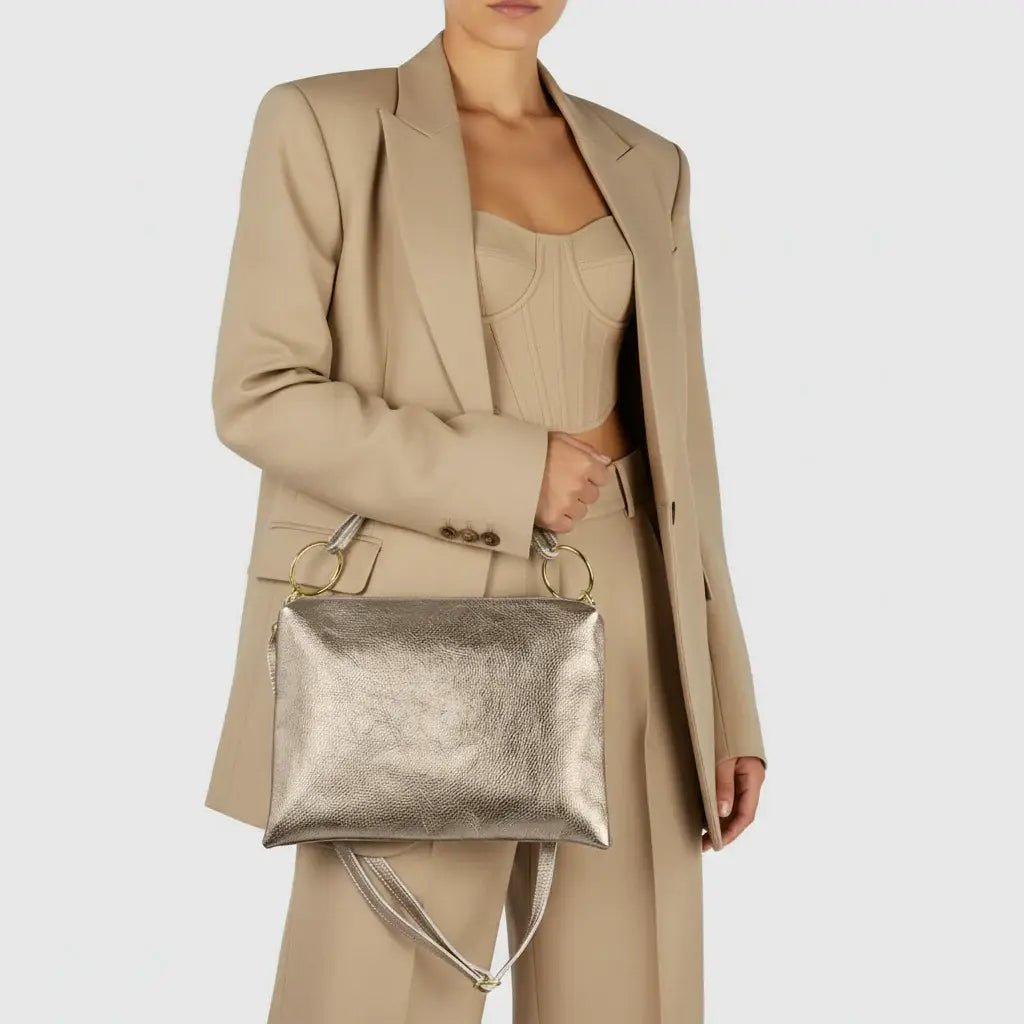 Italian Genuine Metallic Calf Leather Shoulder Bag 171551 - TAKEASY - Flyclothing LLC