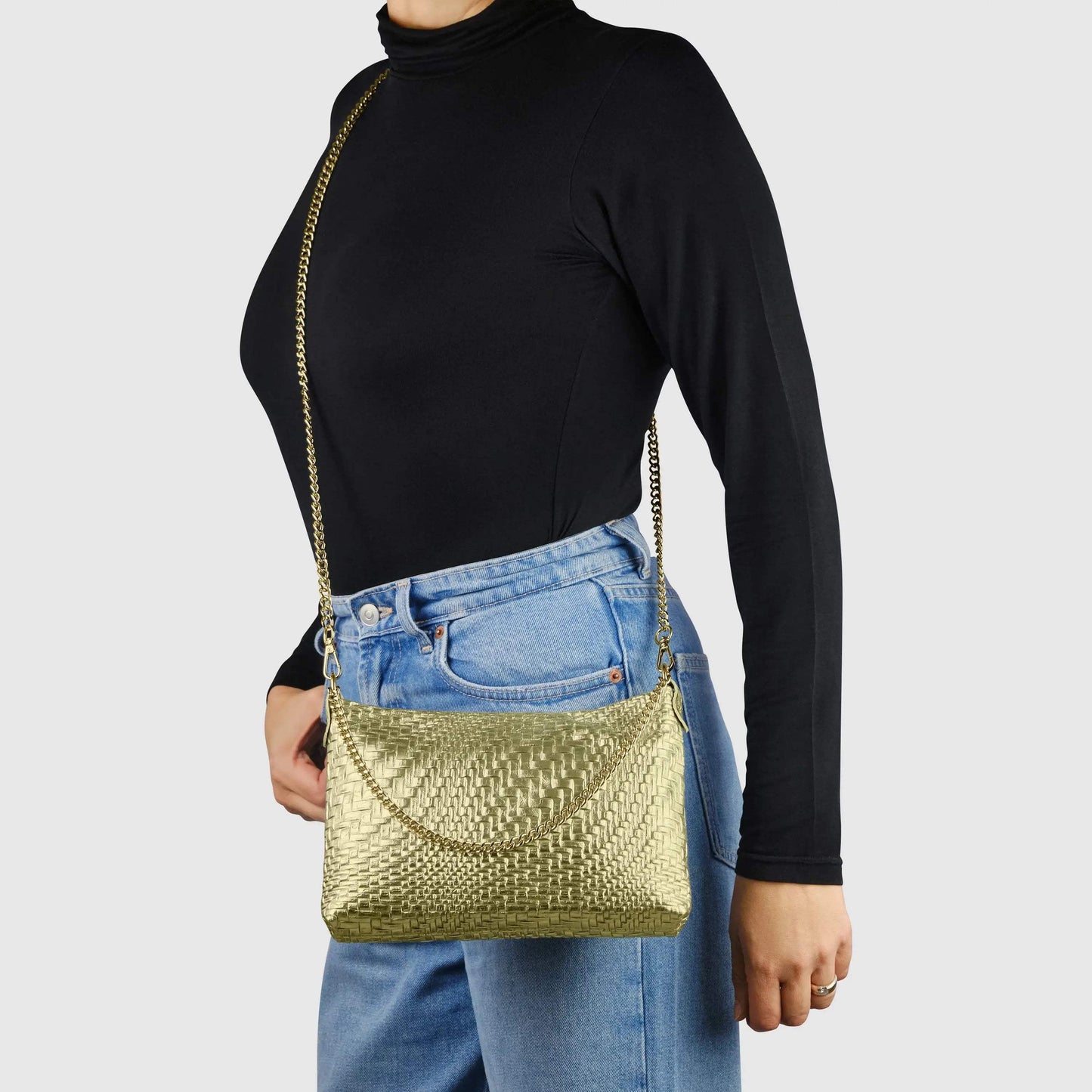 Italian Genuine Grid Metallic Suede Crossbody Bag 101315 - TAKEASY - Flyclothing LLC