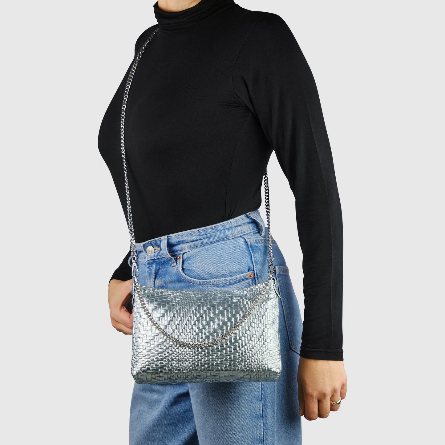Grid Metallic Suede Leather Crossbody Bag - TAKEASY - Flyclothing LLC