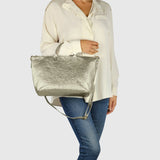 Italian Genuine Metallic Suede Top-Handle Bag 112334 - TAKEASY - Flyclothing LLC