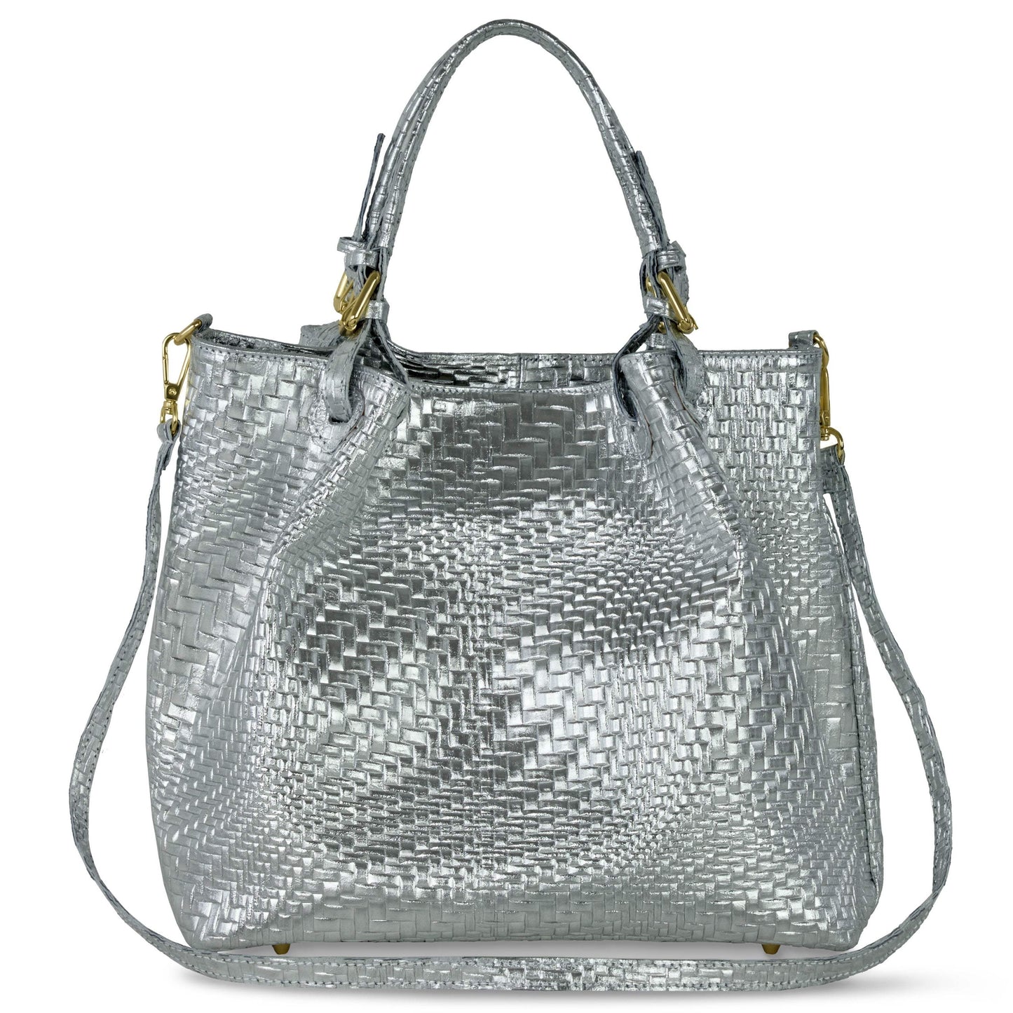 Italian Genuine Basketweave-Embossed Metallic Suede Top-Handle Bag | Imperia - TAKEASY - Flyclothing LLC