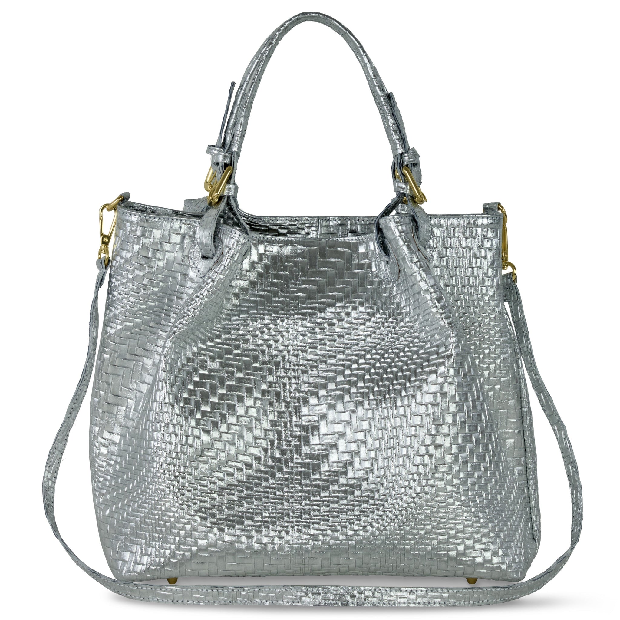 Italian Genuine Grid Metallic Suede Top-Handle Bag 112615 - TAKEASY - Flyclothing LLC