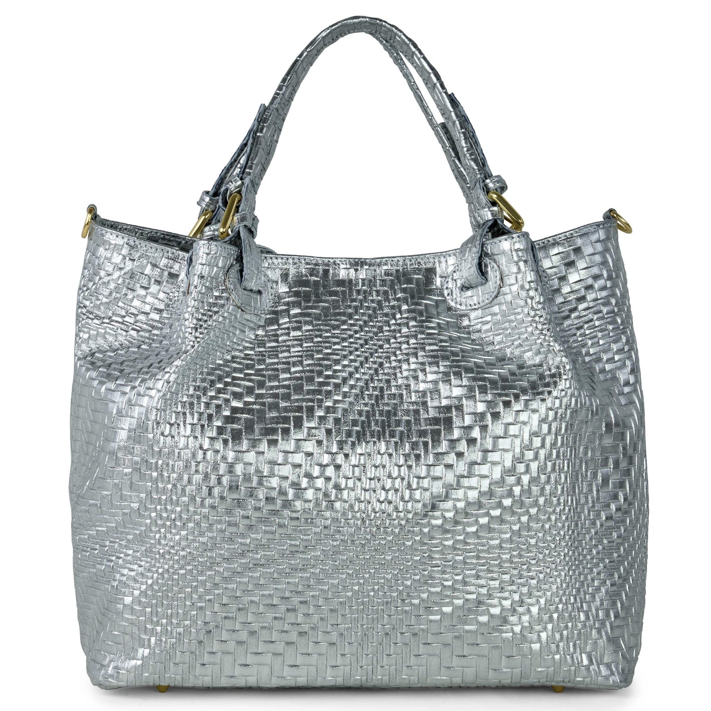Italian Genuine Basketweave-Embossed Metallic Suede Top-Handle Bag | Imperia - TAKEASY - Flyclothing LLC