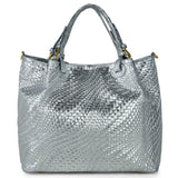 Italian Genuine Basketweave-Embossed Metallic Suede Top-Handle Bag | Imperia - TAKEASY - Flyclothing LLC