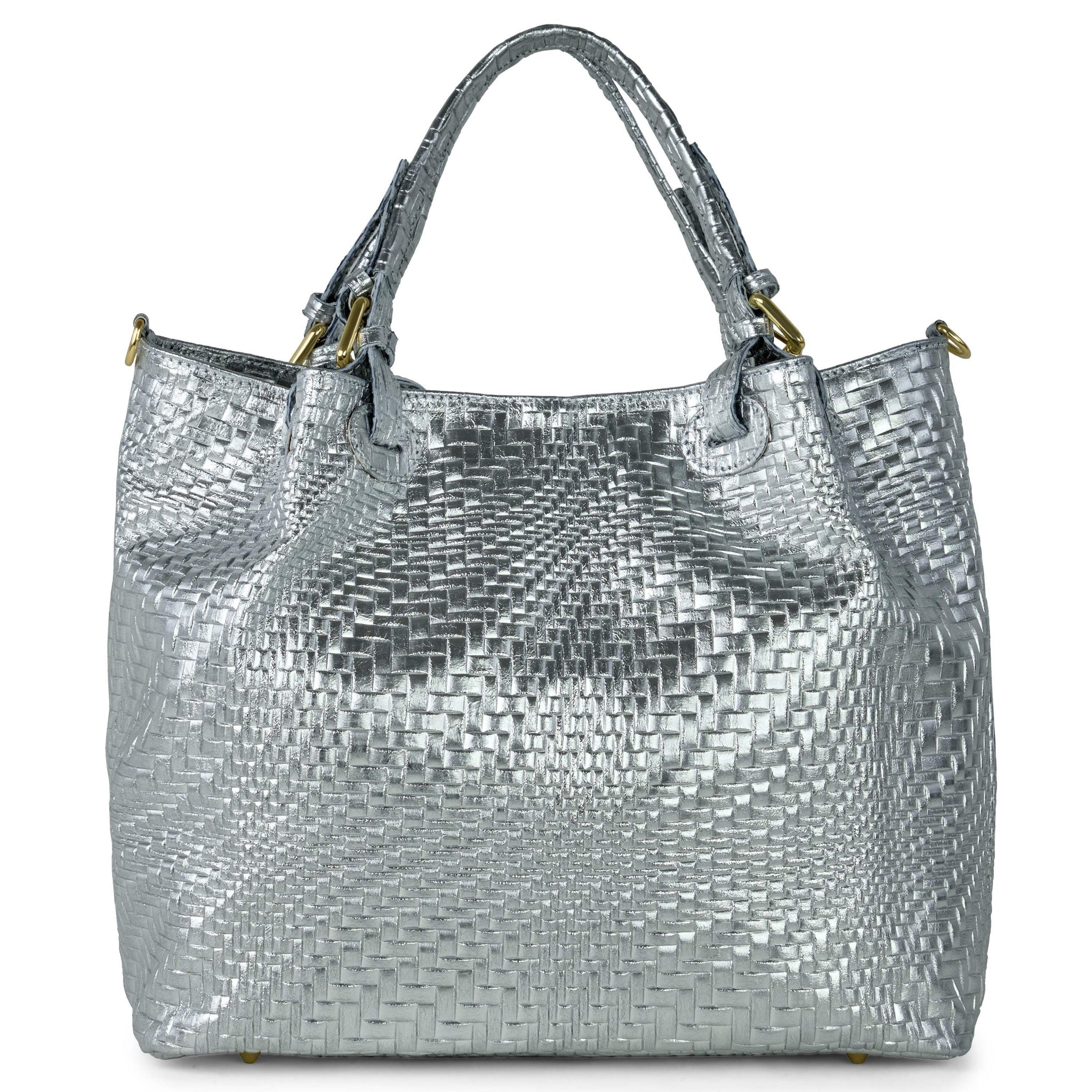 Italian Genuine Basketweave-Embossed Metallic Suede Top-Handle Bag | Imperia - TAKEASY - Flyclothing LLC