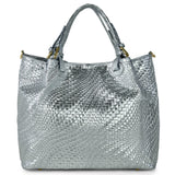 Italian Genuine Grid Metallic Suede Top-Handle Bag 112615 - TAKEASY - Flyclothing LLC