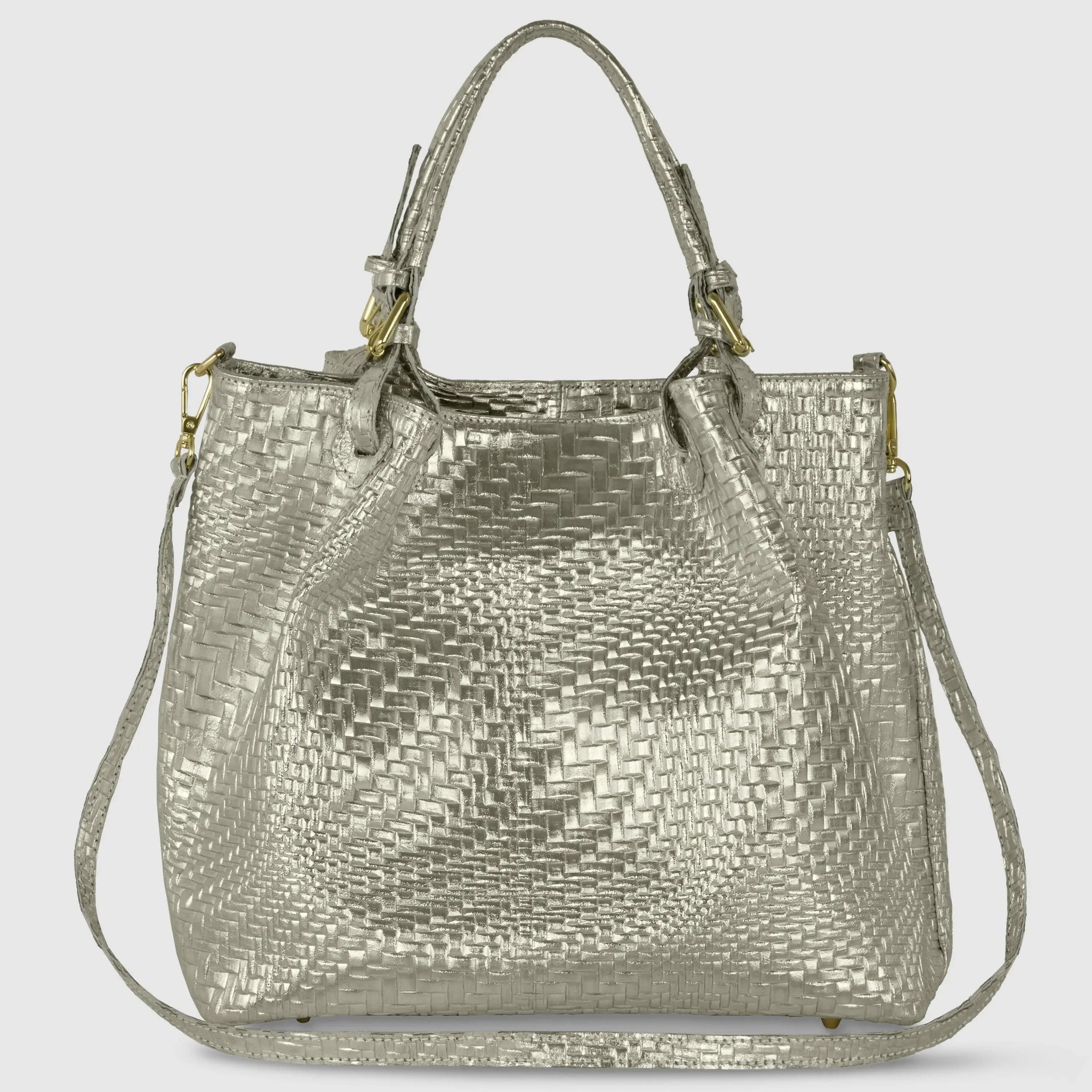 Italian Genuine Grid Metallic Suede Top-Handle Bag 112615 - TAKEASY - Flyclothing LLC