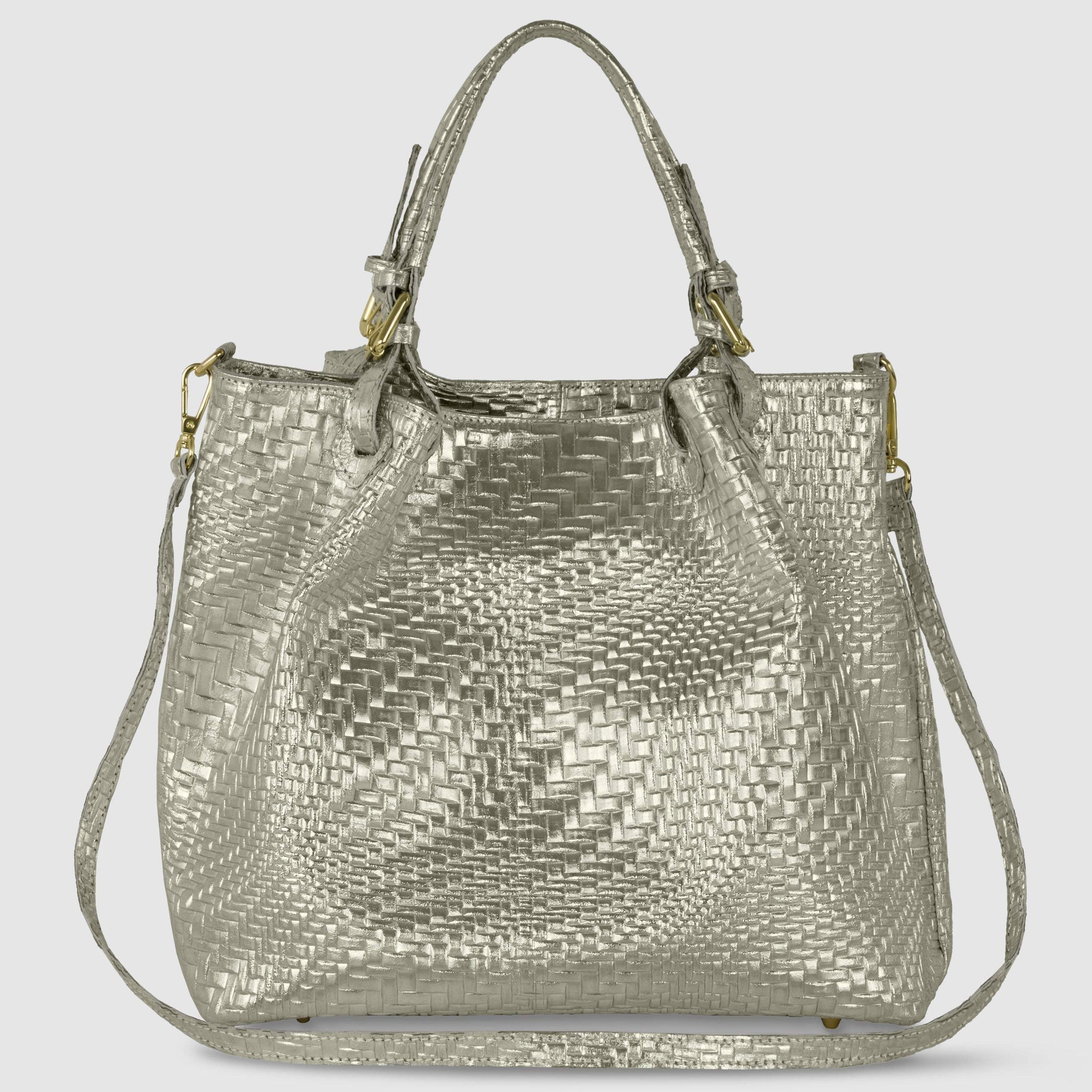 Italian Genuine Basketweave-Embossed Metallic Suede Top-Handle Bag | Imperia - TAKEASY - Flyclothing LLC