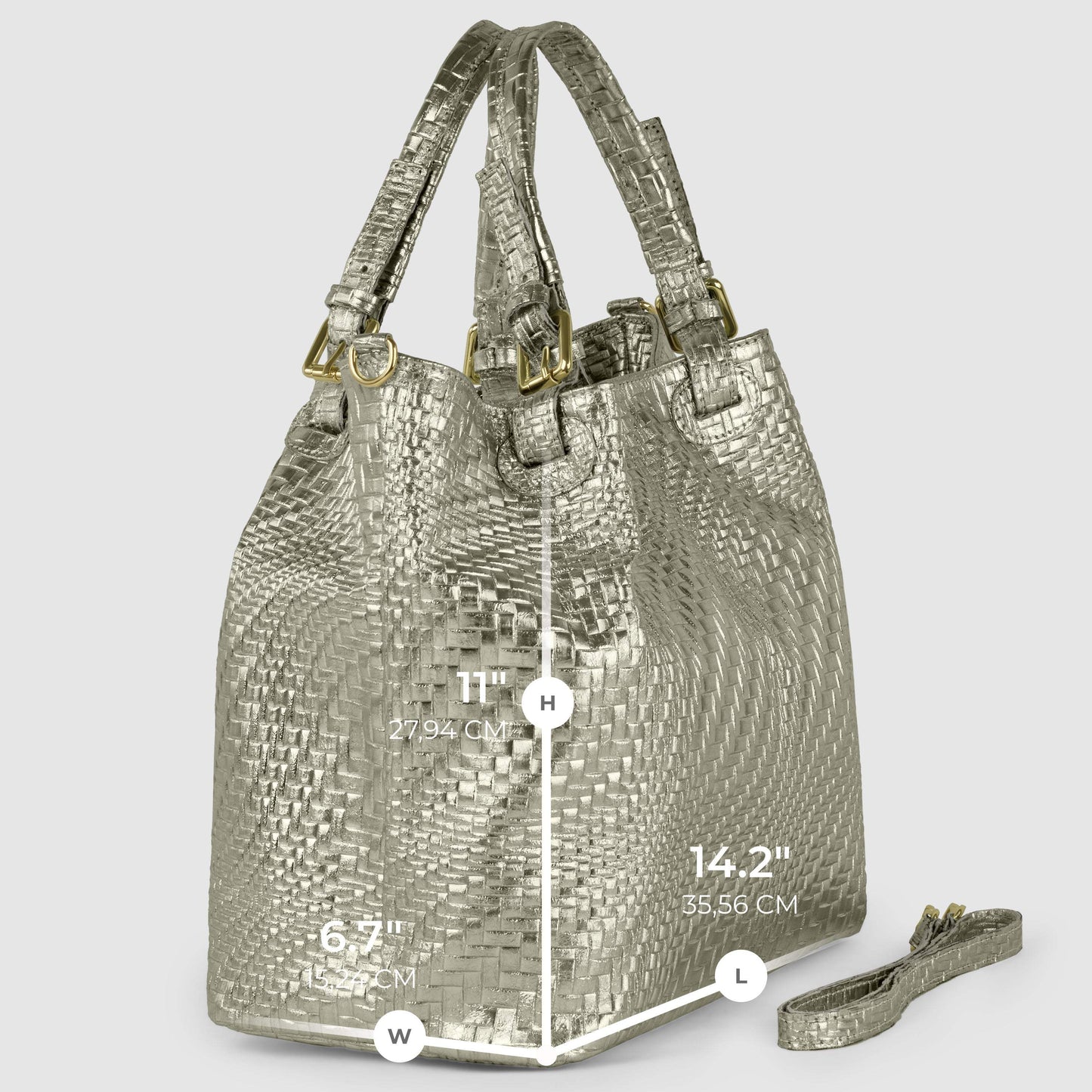 Italian Genuine Basketweave-Embossed Metallic Suede Top-Handle Bag | Imperia - TAKEASY - Flyclothing LLC