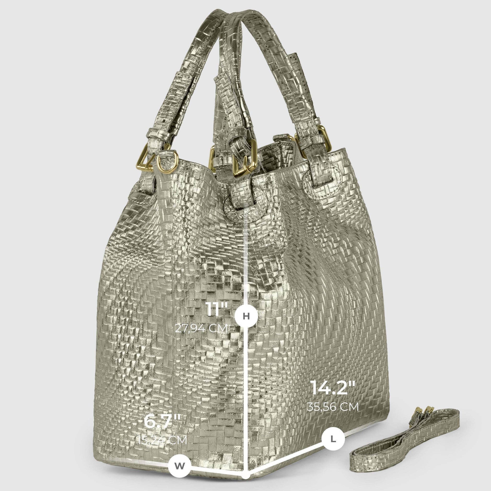 Italian Genuine Basketweave-Embossed Metallic Suede Top-Handle Bag | Imperia - TAKEASY - Flyclothing LLC