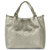 Italian Genuine Grid Metallic Suede Top-Handle Bag 112615 - TAKEASY - Flyclothing LLC
