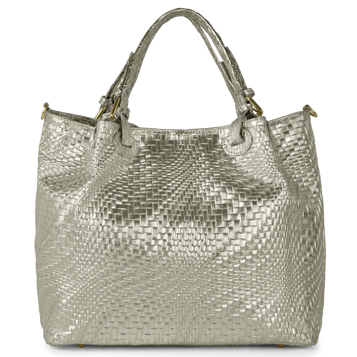 Italian Genuine Basketweave-Embossed Metallic Suede Top-Handle Bag | Imperia - TAKEASY - Flyclothing LLC