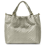 Italian Genuine Basketweave-Embossed Metallic Suede Top-Handle Bag | Imperia - TAKEASY - Flyclothing LLC