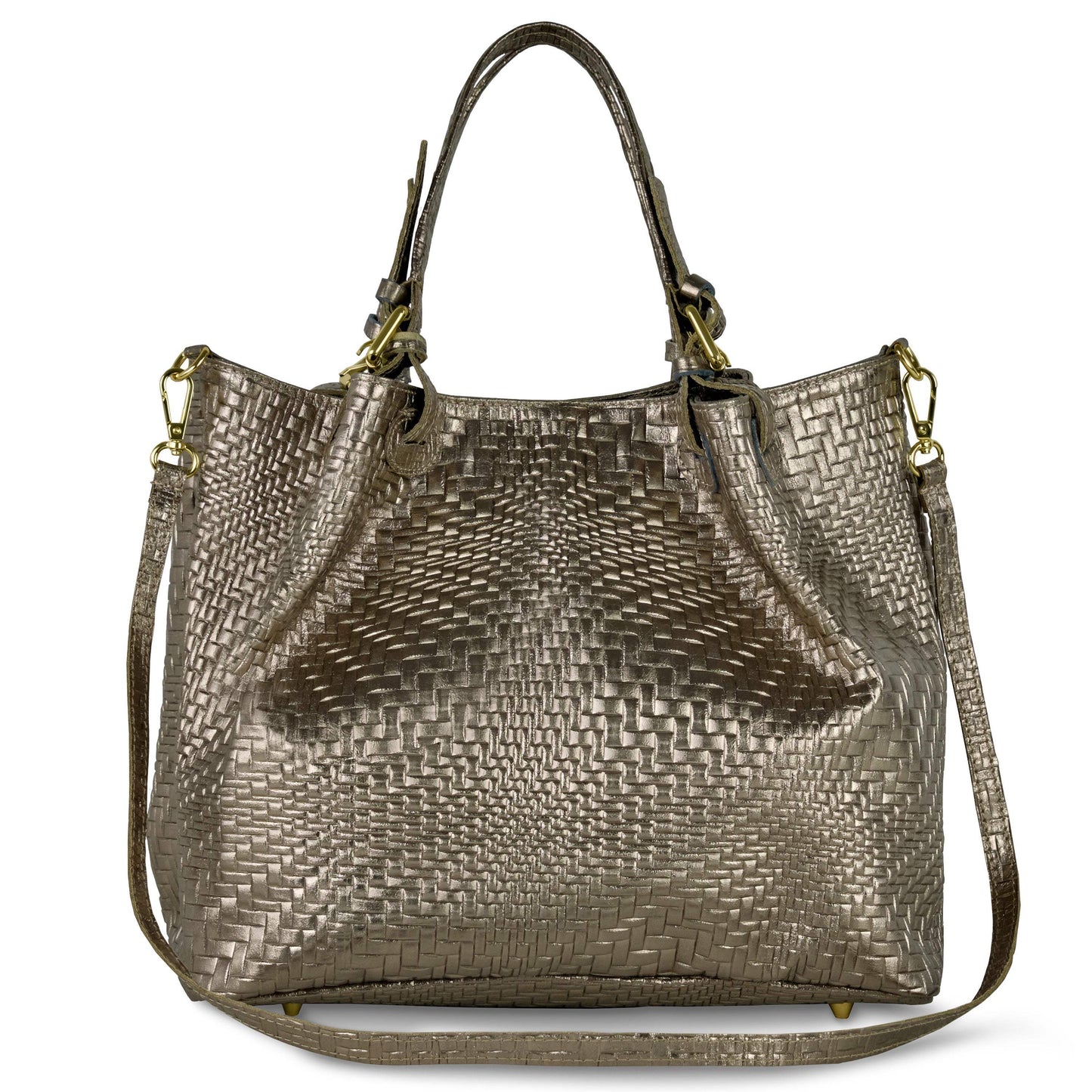 Italian Genuine Basketweave-Embossed Metallic Suede Top-Handle Bag | Imperia - TAKEASY - Flyclothing LLC