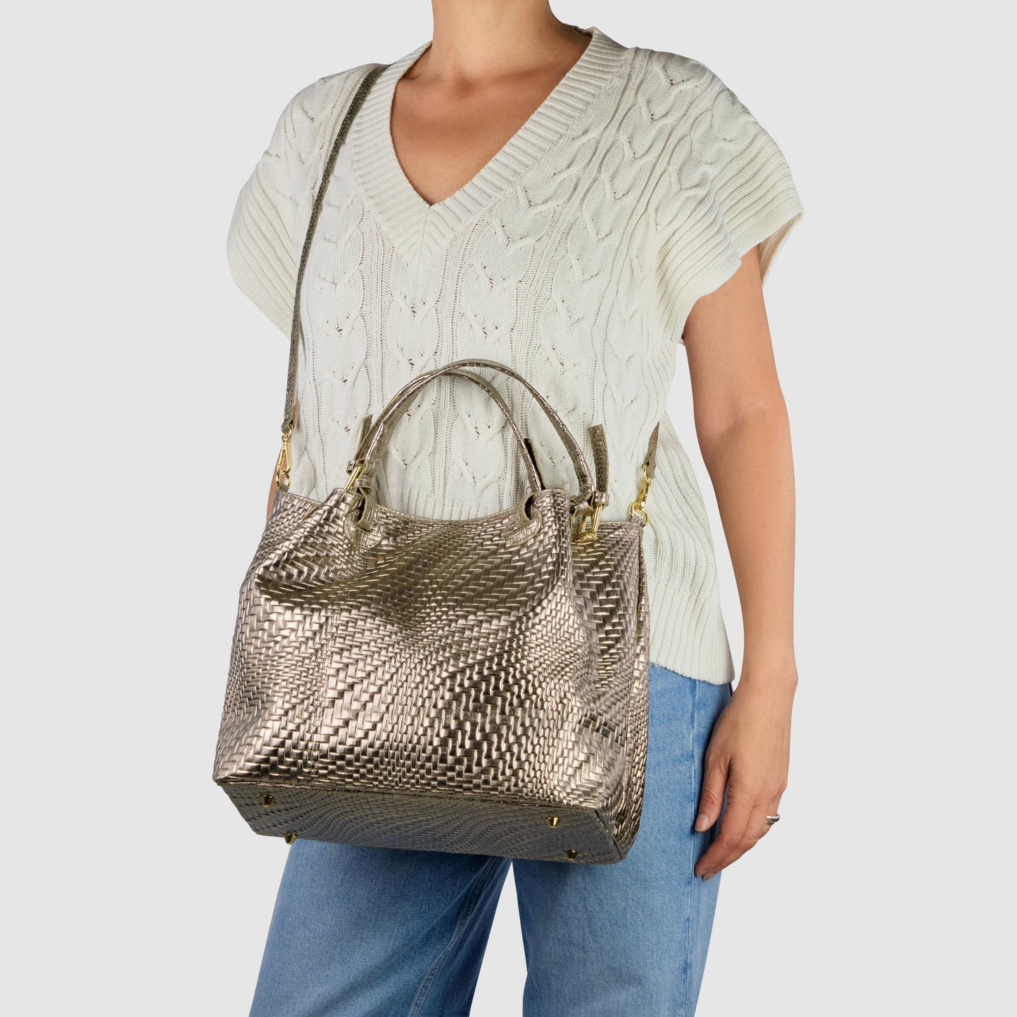 Italian Genuine Grid Metallic Suede Top-Handle Bag 112615 - TAKEASY - Flyclothing LLC