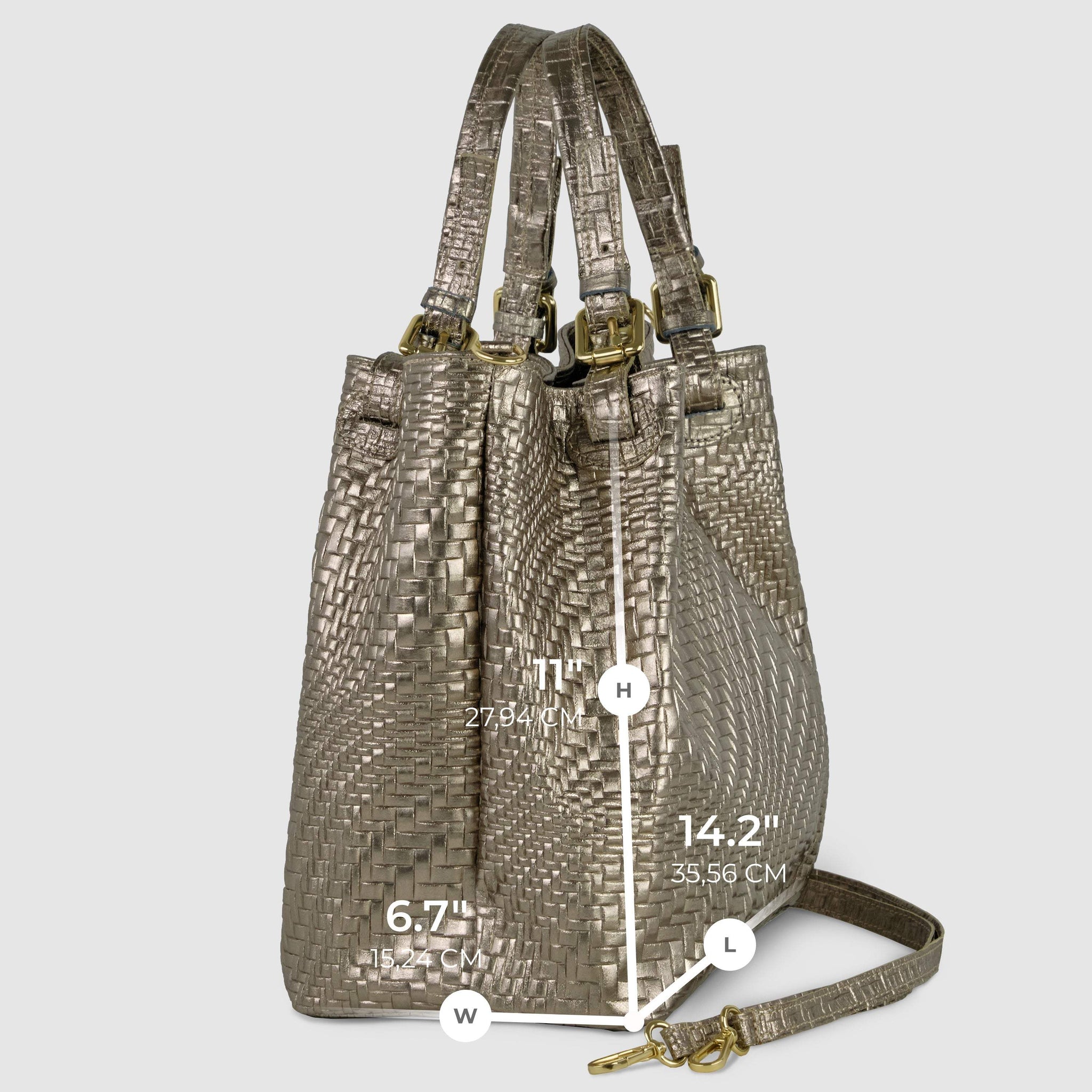 Italian Genuine Basketweave-Embossed Metallic Suede Top-Handle Bag | Imperia - TAKEASY - Flyclothing LLC