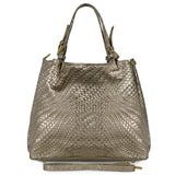 Italian Genuine Grid Metallic Suede Top-Handle Bag 112615 - TAKEASY - Flyclothing LLC