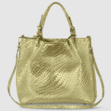 Italian Genuine Basketweave-Embossed Metallic Suede Top-Handle Bag | Imperia - TAKEASY - Flyclothing LLC