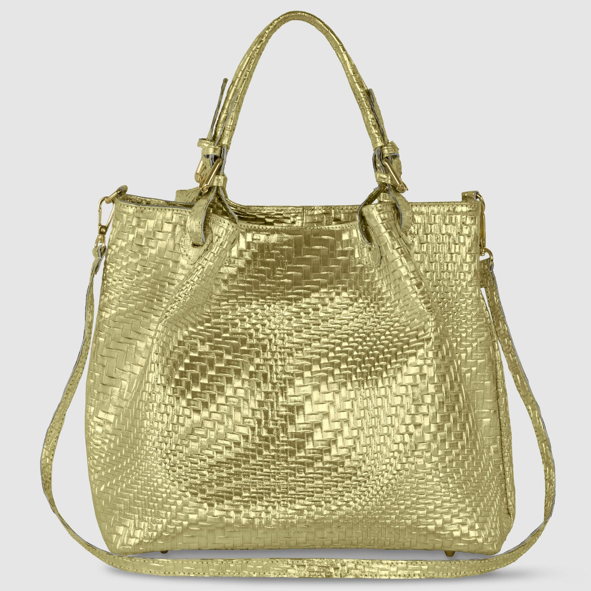 Italian Genuine Basketweave-Embossed Metallic Suede Top-Handle Bag | Imperia - TAKEASY - Flyclothing LLC