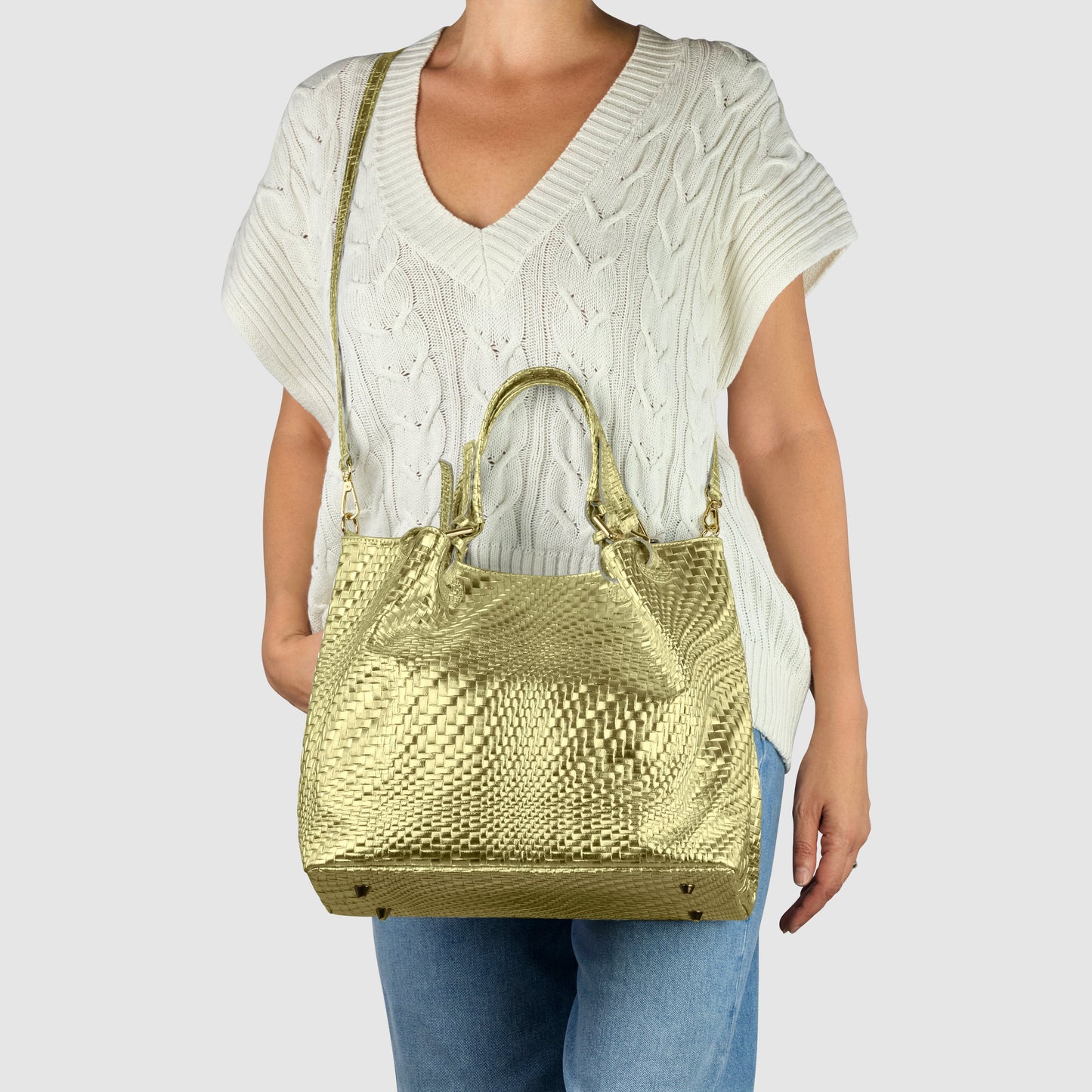 Italian Genuine Grid Metallic Suede Top-Handle Bag 112615 - TAKEASY - Flyclothing LLC