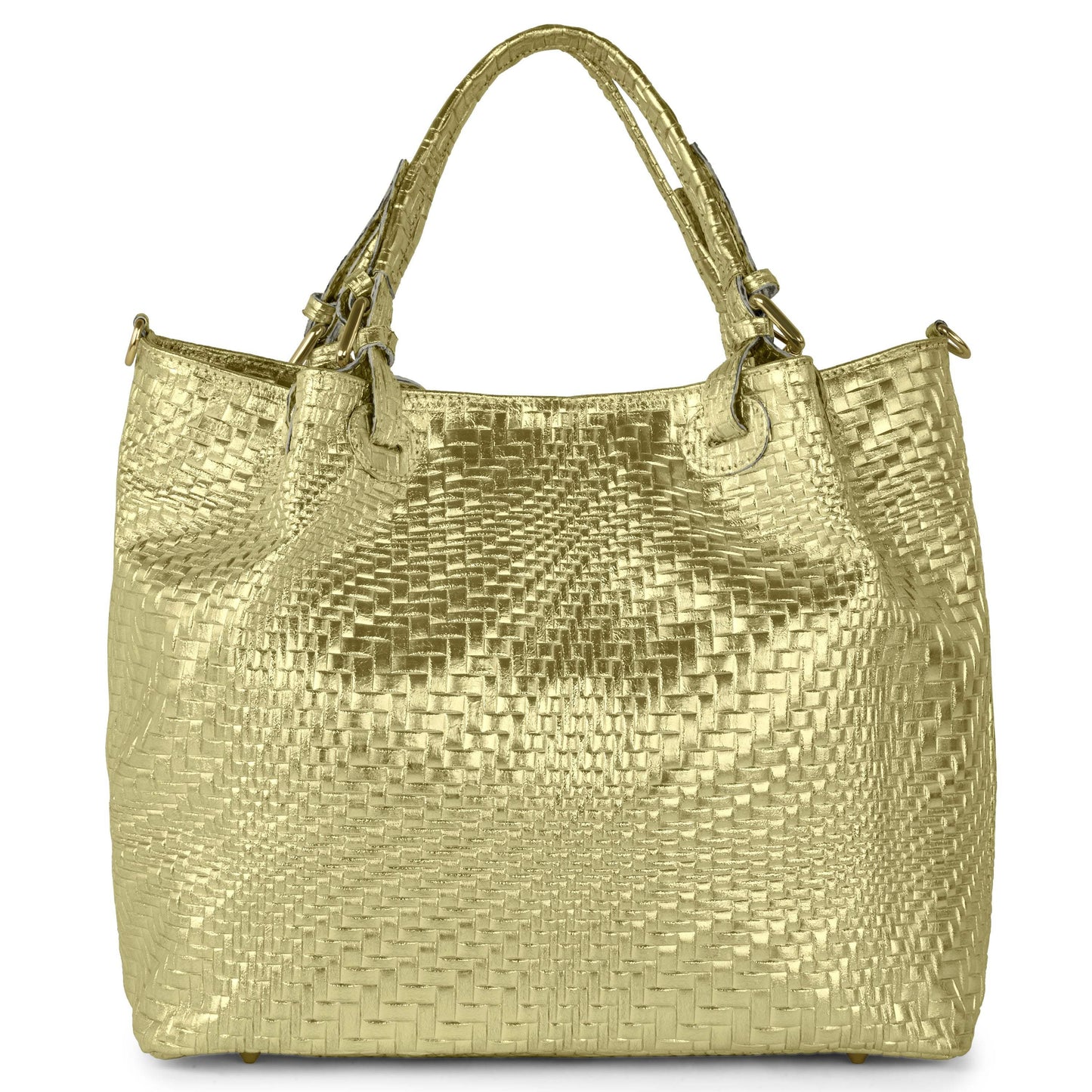 Italian Genuine Basketweave-Embossed Metallic Suede Top-Handle Bag | Imperia - TAKEASY - Flyclothing LLC
