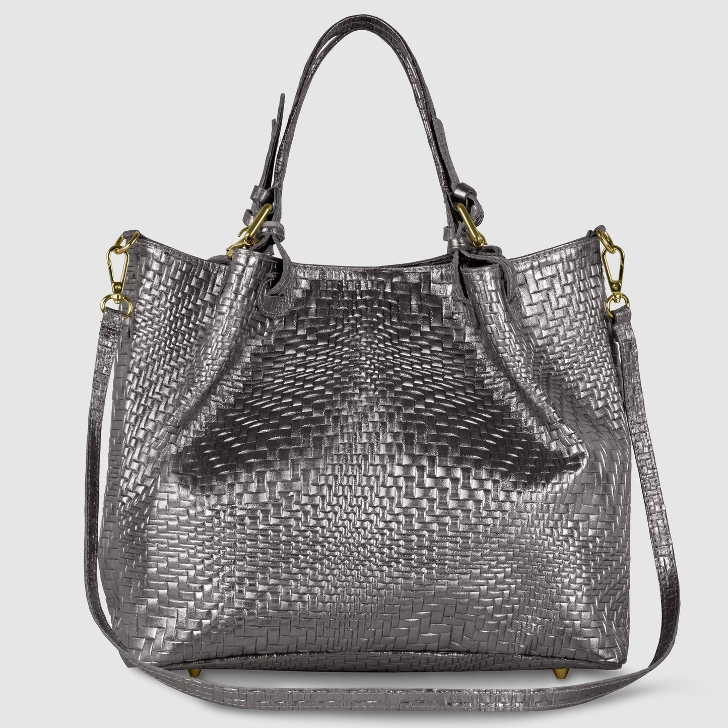 Italian Genuine Basketweave-Embossed Metallic Suede Top-Handle Bag | Imperia - TAKEASY - Flyclothing LLC