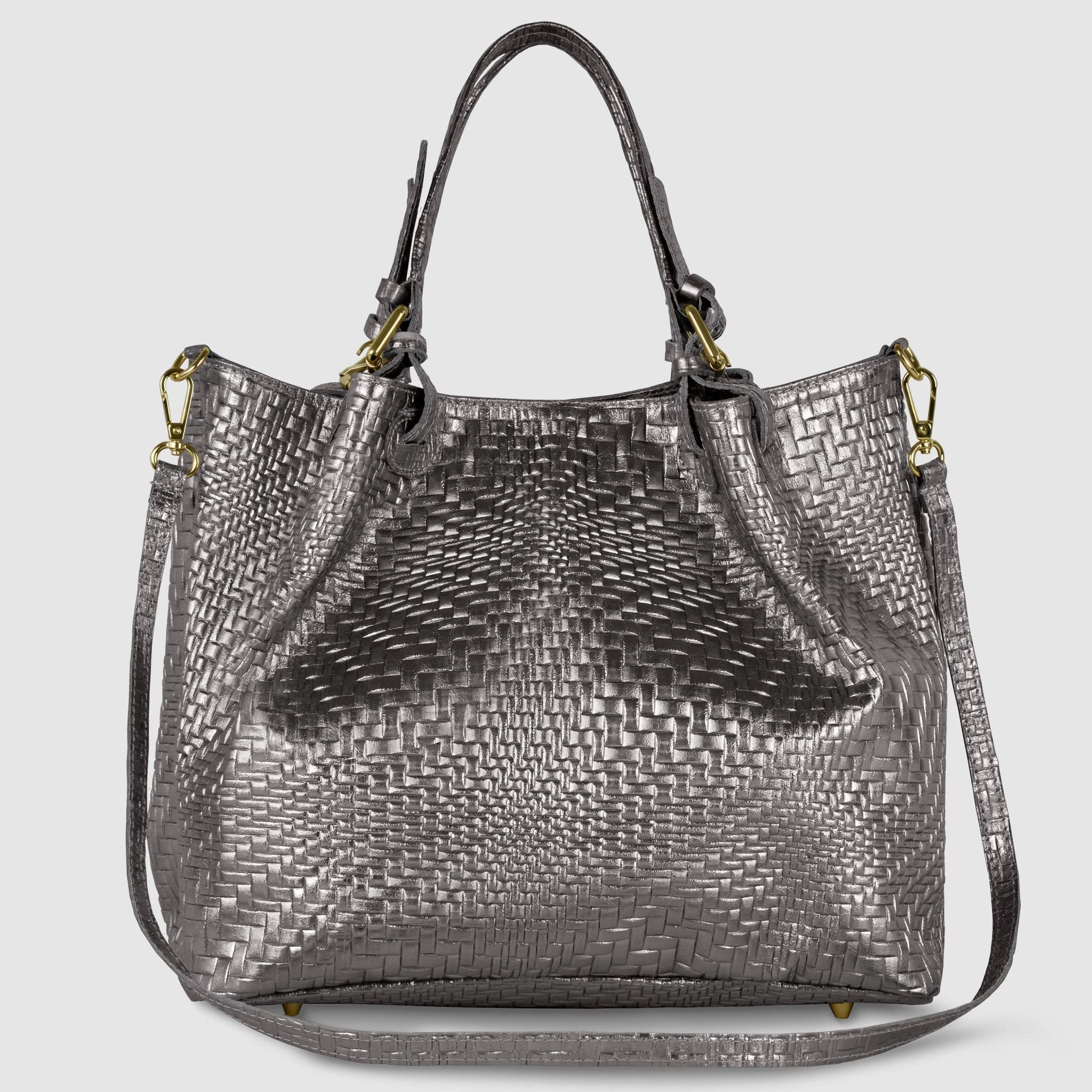 Italian Genuine Basketweave-Embossed Metallic Suede Top-Handle Bag | Imperia - TAKEASY - Flyclothing LLC