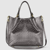 Italian Genuine Grid Metallic Suede Top-Handle Bag 112615 - TAKEASY - Flyclothing LLC