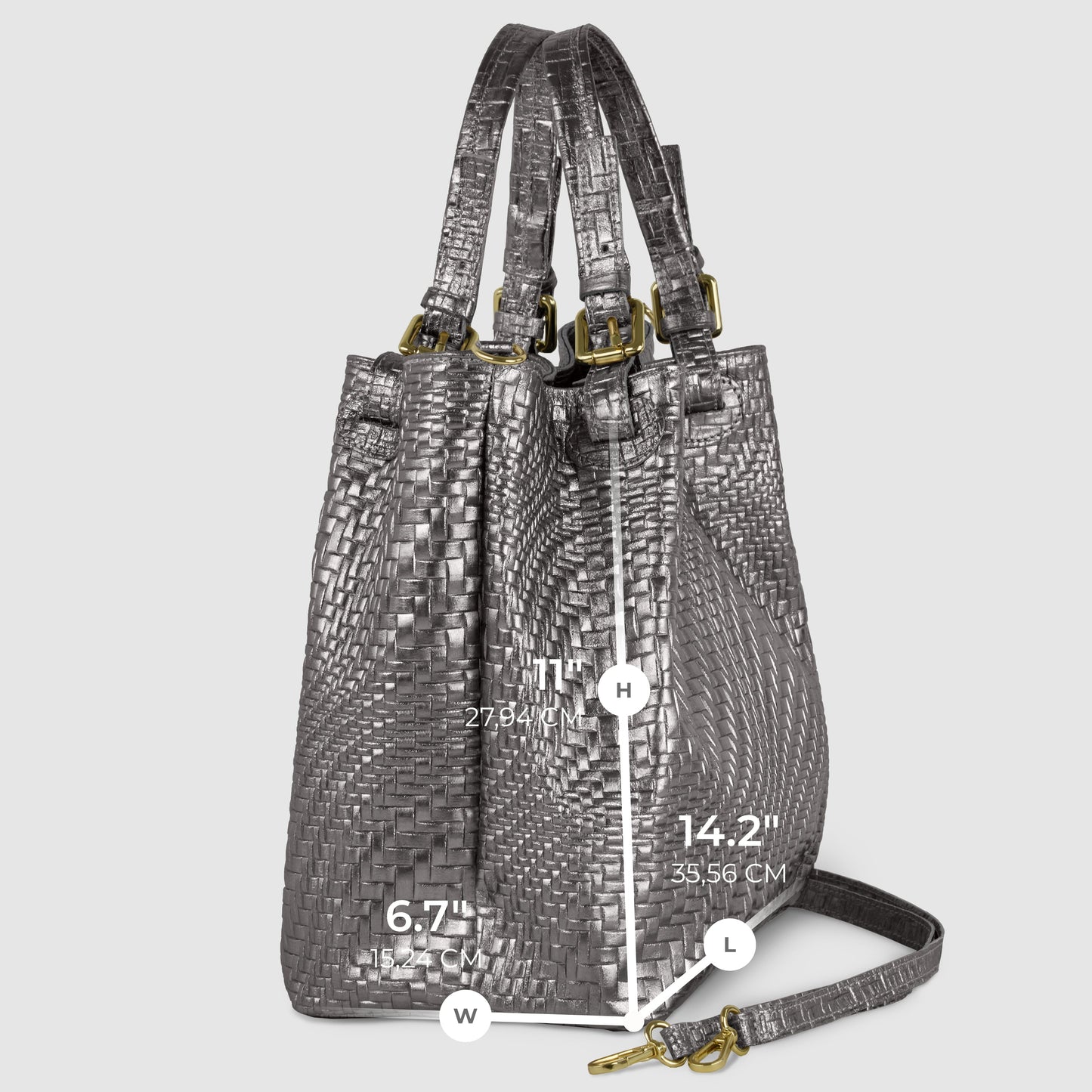 Italian Genuine Grid Metallic Suede Top-Handle Bag 112615 - TAKEASY - Flyclothing LLC