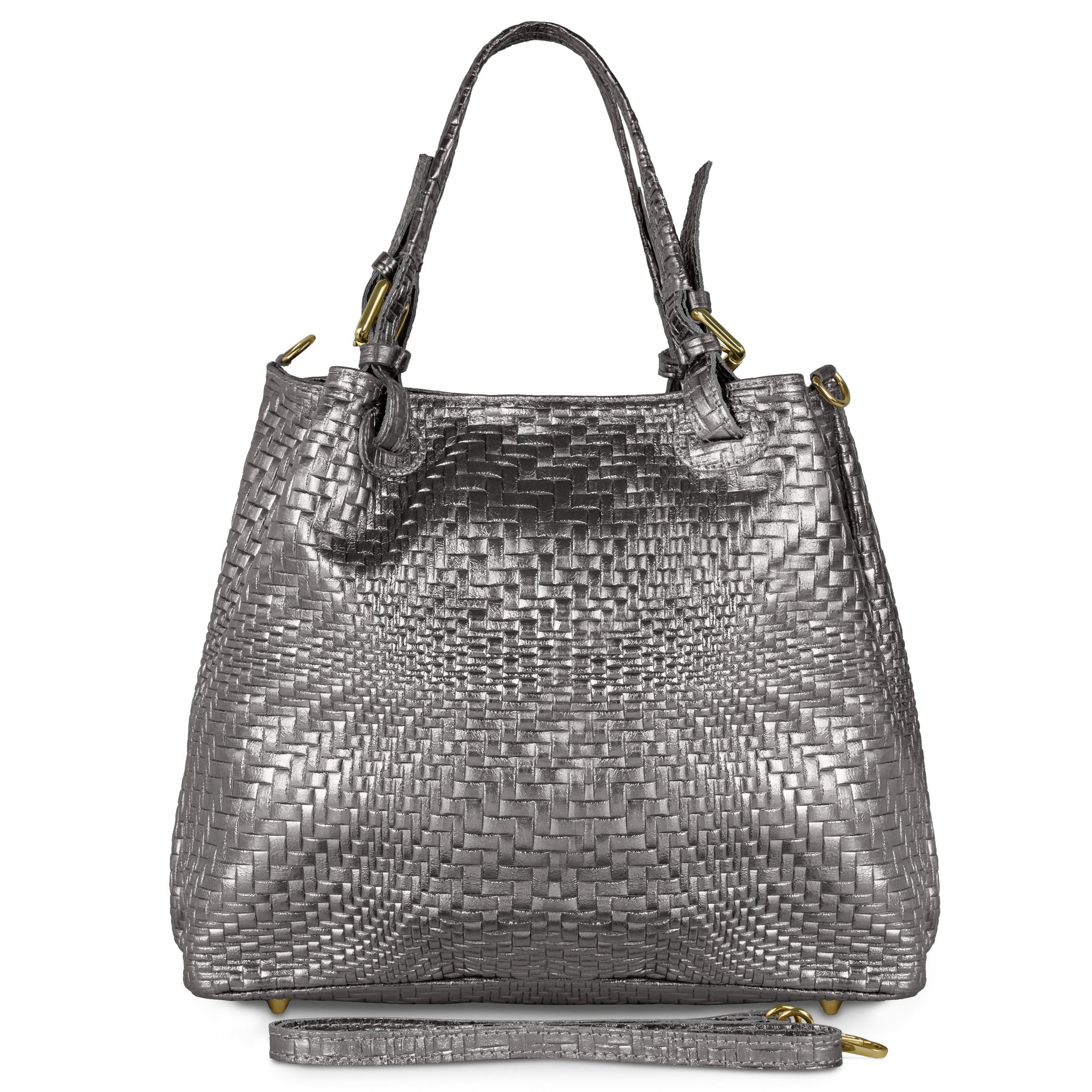 Italian Genuine Grid Metallic Suede Top-Handle Bag 112615 - TAKEASY - Flyclothing LLC