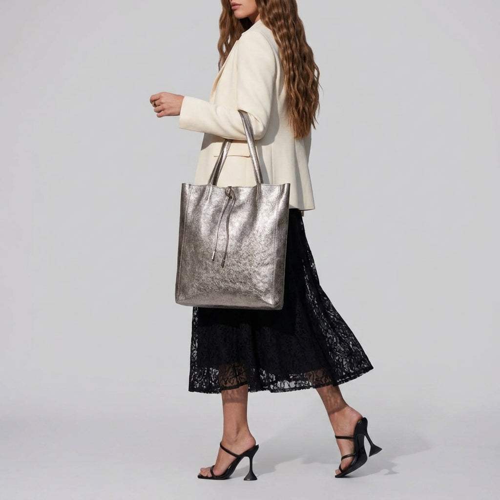 Italian Genuine Metallic Suede Tote Bag 201718 - TAKEASY - Flyclothing LLC