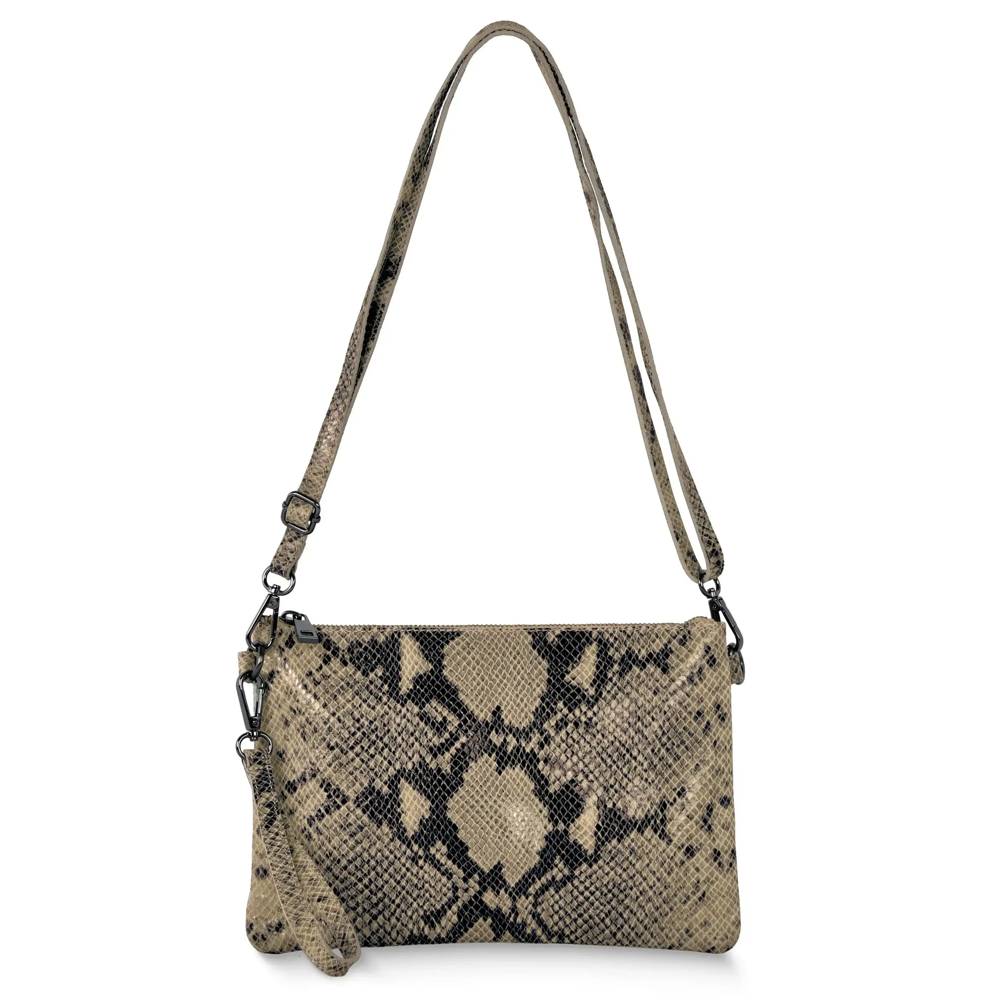 Italian Genuine Python-Print Suede Crossbody Bag 111301 - TAKEASY - Flyclothing LLC
