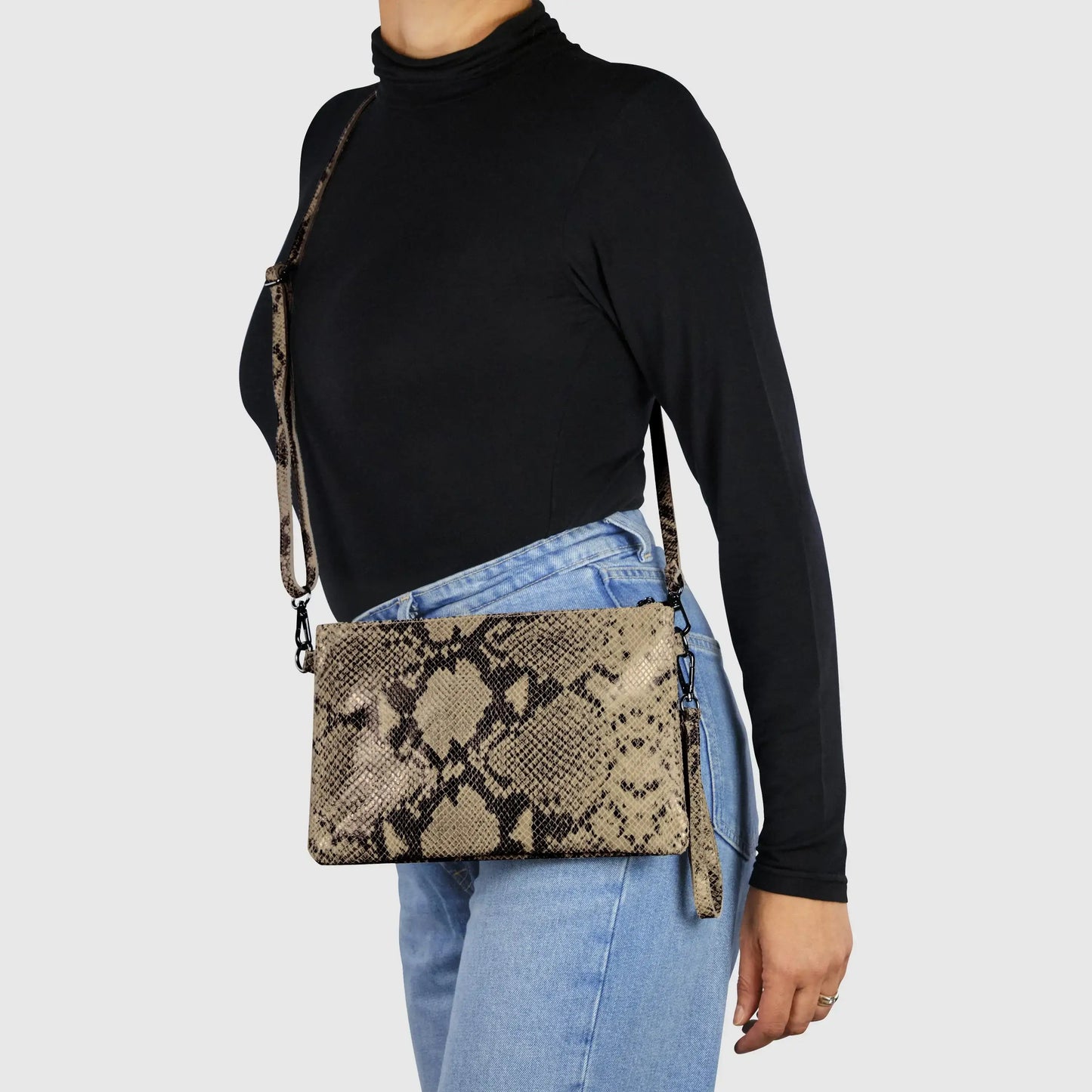 Italian Genuine Python-Print Suede Crossbody Bag 111301 - TAKEASY - Flyclothing LLC