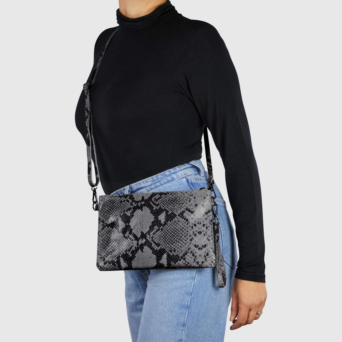 Italian Genuine Python-Print Suede Crossbody Bag 111301 - TAKEASY - Flyclothing LLC