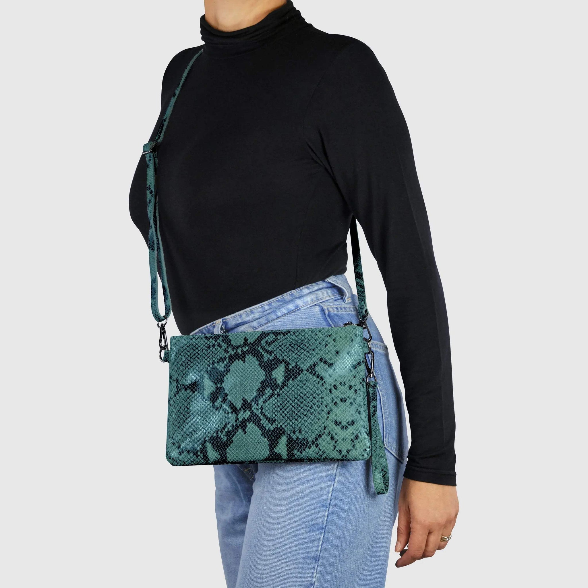Italian Genuine Python-Print Suede Crossbody Bag 111301 - TAKEASY - Flyclothing LLC