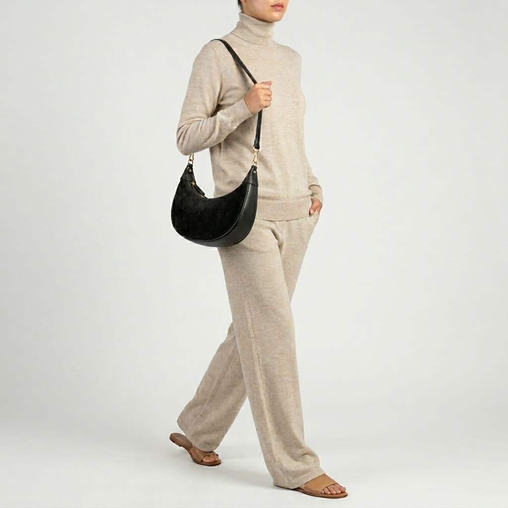Italian Genuine Suede & Calf Leather Shoulder Bag 222024