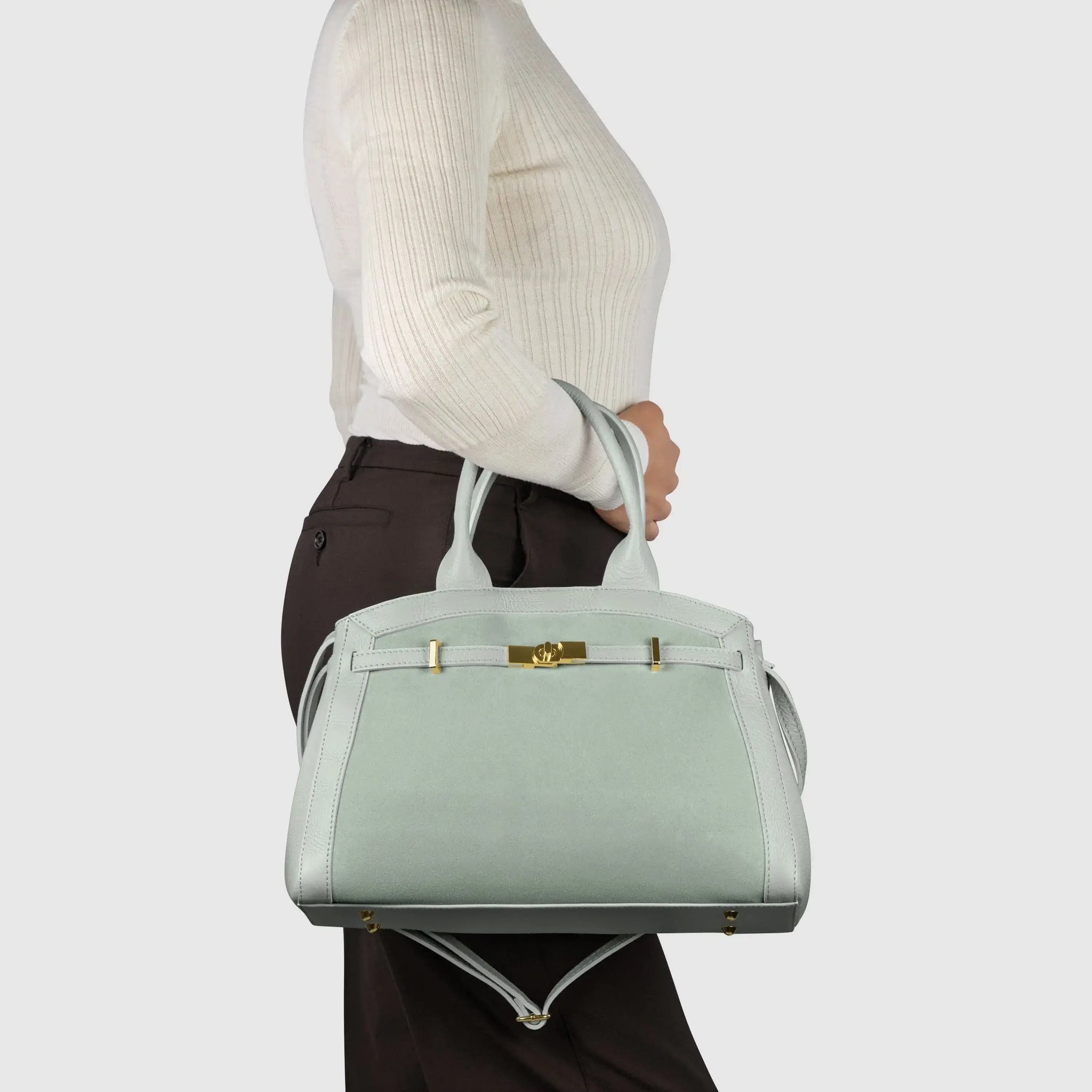 Italian Genuine Suede & Calf Leather Top-Handle Bag 333155 - TAKEASY - Flyclothing LLC