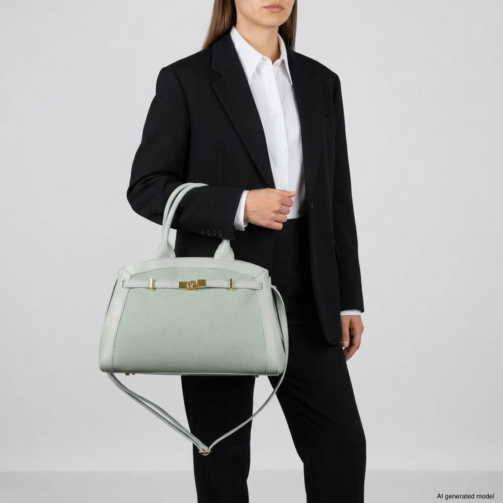 Italian Genuine Suede & Calf Leather Top-Handle Bag 333155