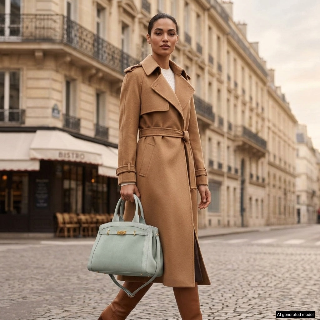 Italian Genuine Suede & Calf Leather Top-Handle Bag 333155