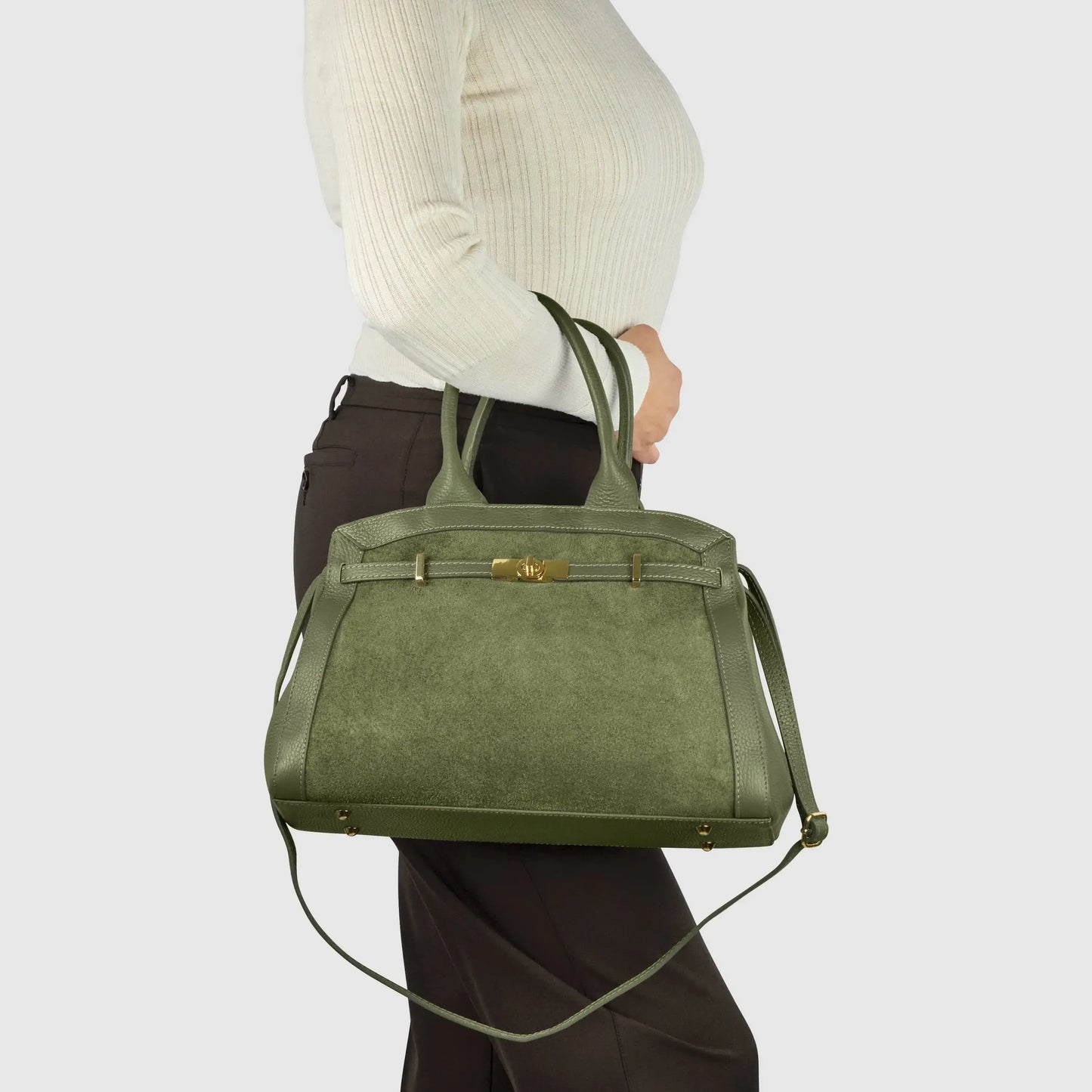 Italian Genuine Suede & Calf Leather Top-Handle Bag 333155 - TAKEASY - Flyclothing LLC