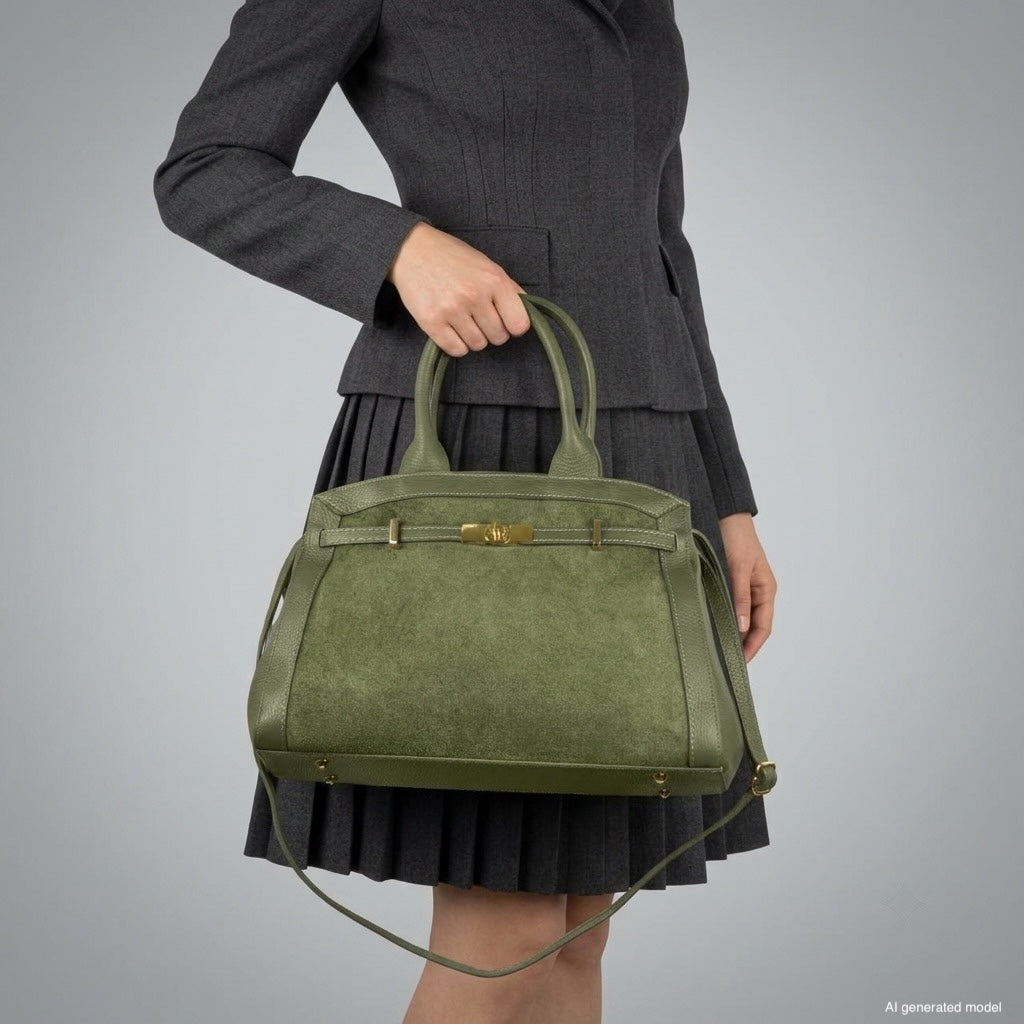 Italian Genuine Suede & Calf Leather Top-Handle Bag 333155