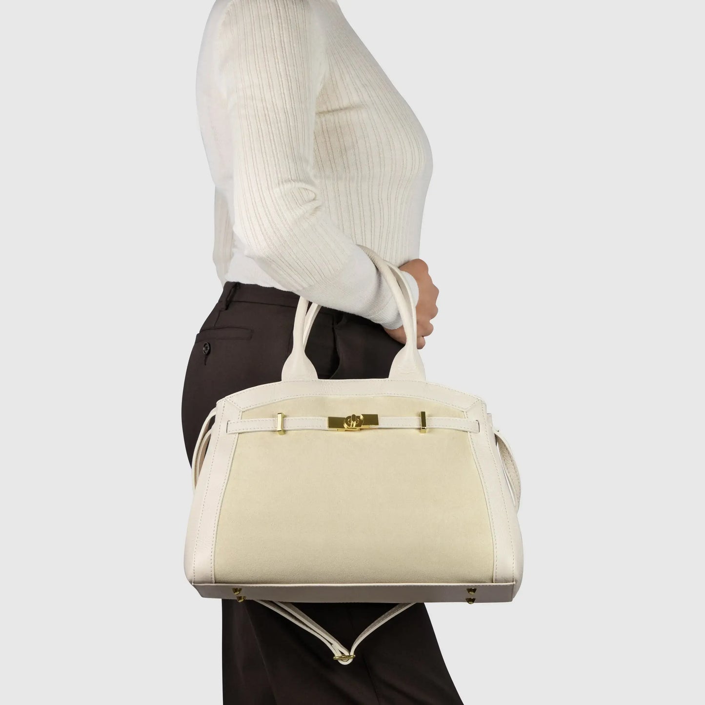 Italian Genuine Suede & Calf Leather Top-Handle Bag 333155 - TAKEASY - Flyclothing LLC