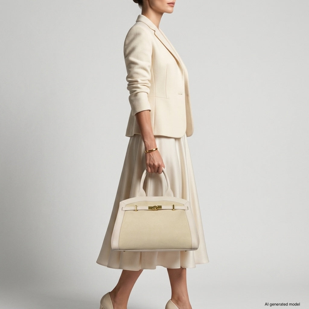 Italian Genuine Suede & Calf Leather Top-Handle Bag 333155