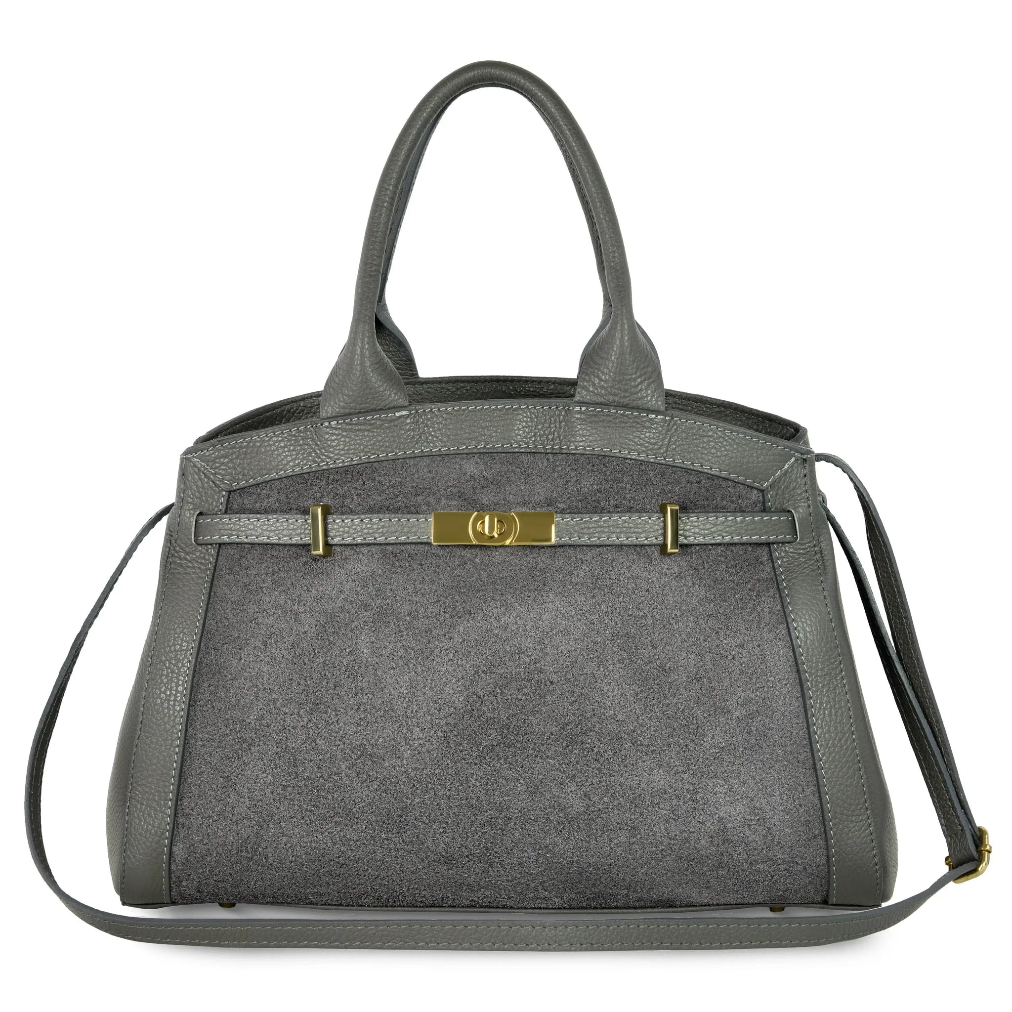 Italian Genuine Suede & Calf Leather Top-Handle Bag 333155 - TAKEASY - Flyclothing LLC