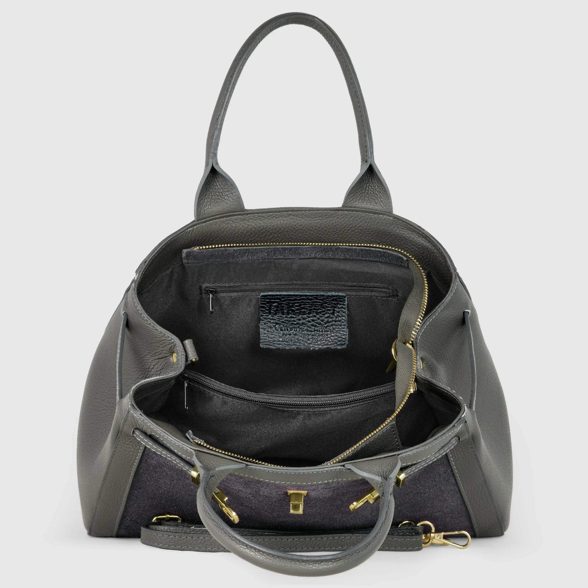 Italian Genuine Suede & Calf Leather Top-Handle Bag 333155 - TAKEASY - Flyclothing LLC