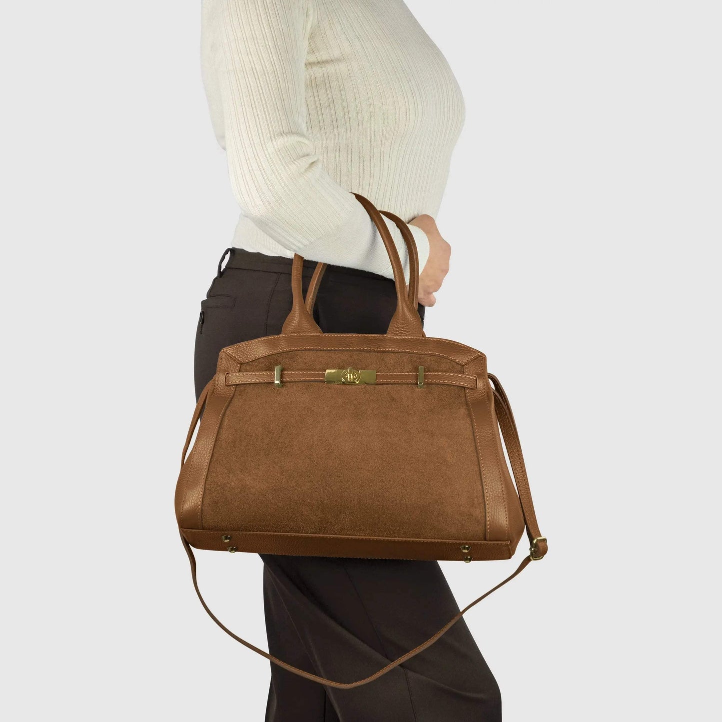 Italian Genuine Suede & Calf Leather Top-Handle Bag 333155 - TAKEASY - Flyclothing LLC