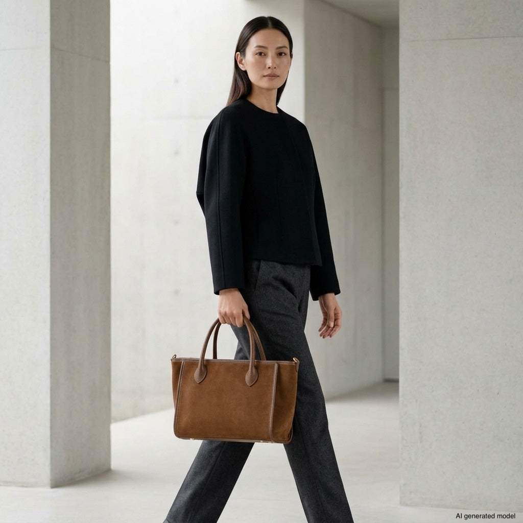 Italian Genuine Suede & Full-Grain Leather Top-Handle Bag | Alba - TAKEASY - Flyclothing LLC
