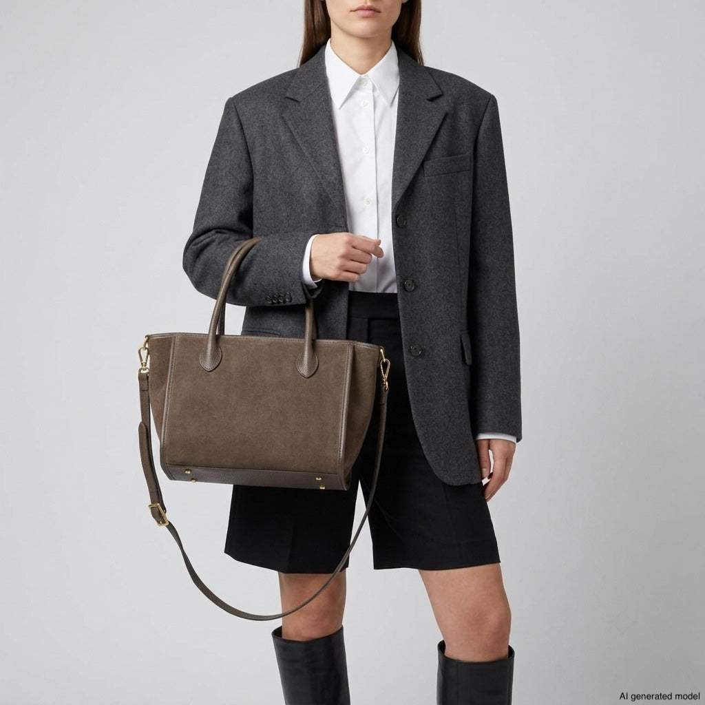 Italian Genuine Suede & Full-Grain Leather Top-Handle Bag | Alba - TAKEASY - Flyclothing LLC