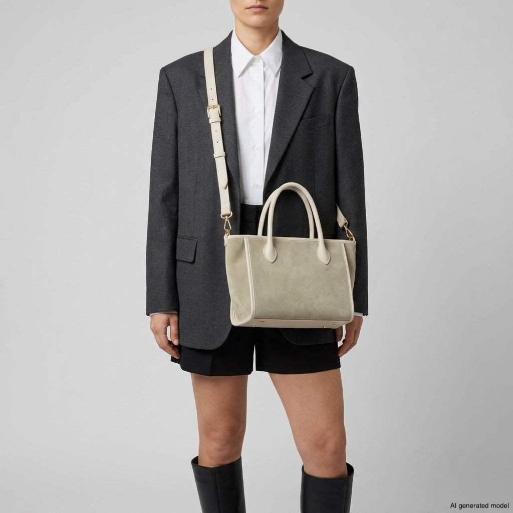 Italian Genuine Suede & Full-Grain Leather Top-Handle Bag | Alba - TAKEASY - Flyclothing LLC